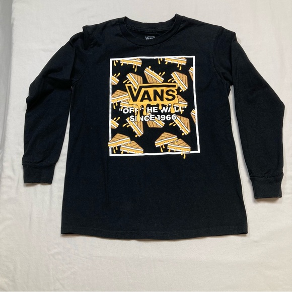 VANS Shirt Boy’s Small Grilled Cheese Skater Long Sleeve Tee Top Black Off Wall - Picture 1 of 6